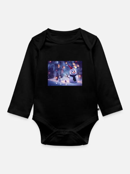 Frohe Weihnachten Schneemann - Baby Bio-Langarm-Body - Schwarz