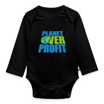 planet over profit quote - Organic Longsleeve Baby Bodysuit - black - Front