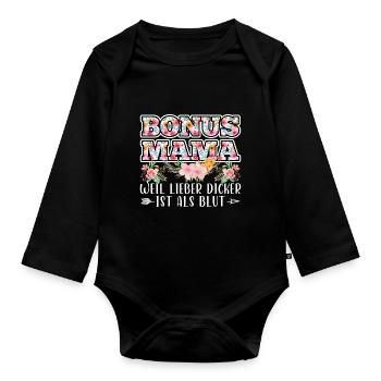 Bonus Mama Familie Stiefmütter Geschenk - Baby Bio-Langarm-Body - Schwarz - Vorne