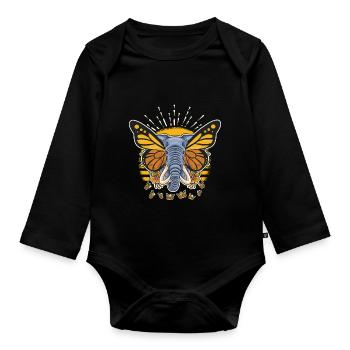 Elephant with butterfly ears Elephant lover - Organic Longsleeve Baby Bodysuit - black - Front