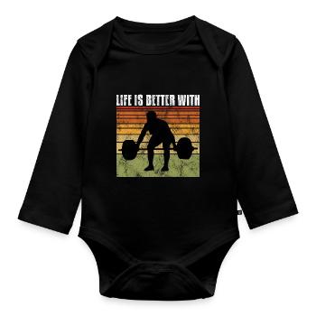 life is better with bodybuilding GYM Bodybuilder - Baby Bio-Langarm-Body - Schwarz - Vorne