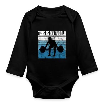 Bodybuilding this is my world Bodybuilder retro - Baby Bio-Langarm-Body - Schwarz - Vorne