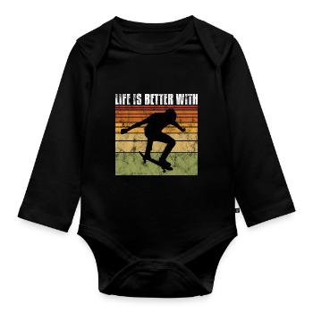La vie est meilleure sur mon skateboard skate skateboarder - Body Bébé bio manches longues - noir - Devant