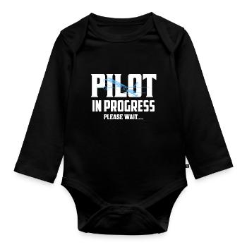 Pilot In Progress Please Wait.... Aviation Airline - Baby Bio-Langarm-Body - Schwarz - Vorne