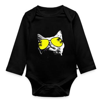 Katze Sonnenbrille Kätzchen Katzenliebe Katzenlieb - Baby Bio-Langarm-Body - Schwarz - Vorne