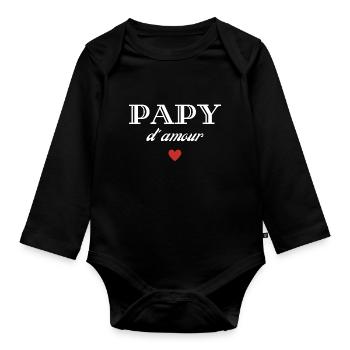 papy d'amour - Body Bébé bio manches longues - noir - Devant
