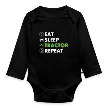 Tractor eat sleep repeat white - Organic Longsleeve Baby Bodysuit - black - Front
