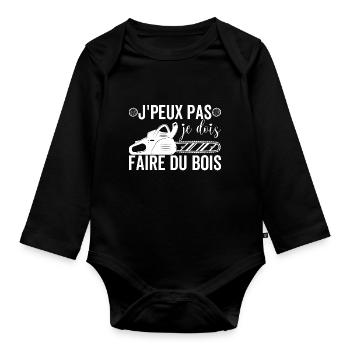 Tronçonneuse Bûcheron Forestière Faire Du Bois - Body Bébé bio manches longues - noir - Devant