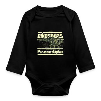 Parasaurolophus, cooles Dinosaurier Kids Design - Baby Bio-Langarm-Body - Schwarz - Vorne