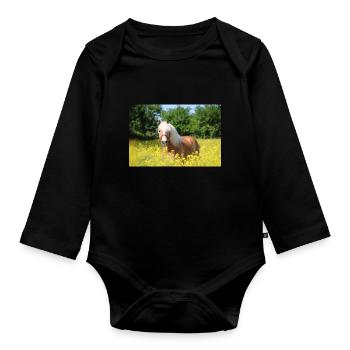 Haflinger in rapeseed - Organic Longsleeve Baby Bodysuit - black - Front