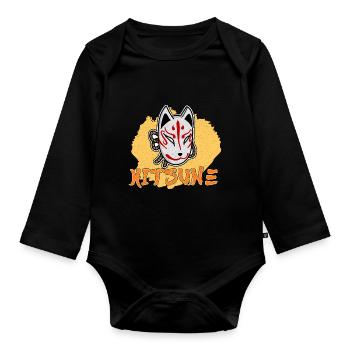 Masque japonais Tengu Hannya Kitsune - Body Bébé bio manches longues - noir - Devant