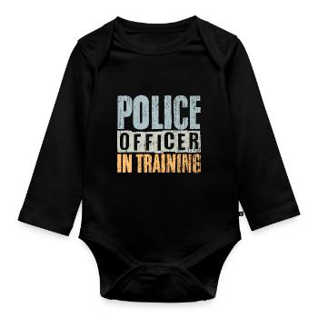 Vintage Police Officer In Training For A Future - Organic Longsleeve Baby Bodysuit - black - Front