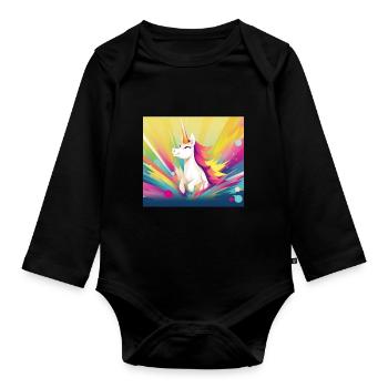 Einhorn Regenbogen Fantasy Design Cartoon - Baby Bio-Langarm-Body - Schwarz - Vorne