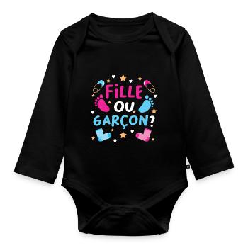 Garçon ou Fille Gender Reveal Baby Boy or Girl - Body Bébé bio manches longues - noir - Devant