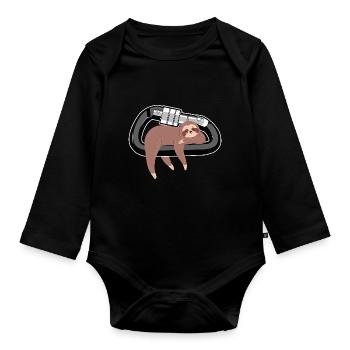 Climbing Sloth Sleeping On A Carabiner - Organic Longsleeve Baby Bodysuit - black - Front