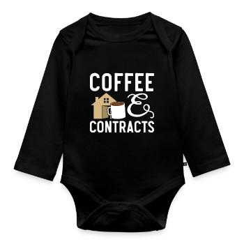 Coffee & Contracts House Brokers Real Estate Agents - Organic Longsleeve Baby Bodysuit - black - Front