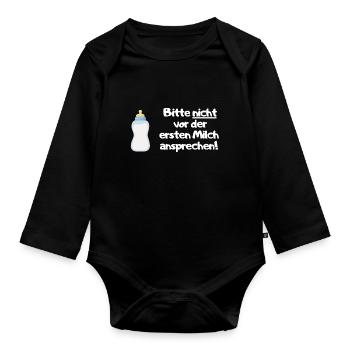 Bitte vor der ersten Milch nicht ansprechen - Baby Bio-Langarm-Body - Schwarz - Vorne
