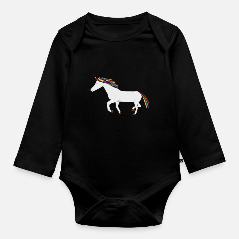 buntes Einhorn - Baby Bio-Langarm-Body - Schwarz