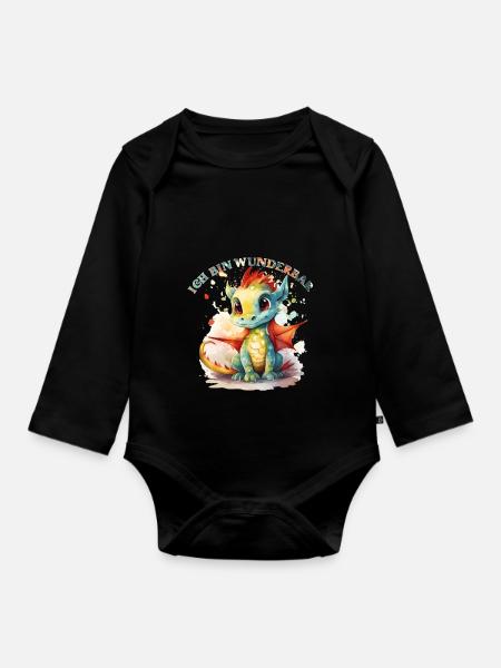 Ich bin wunderbar Drache - Baby Bio-Langarm-Body - Schwarz