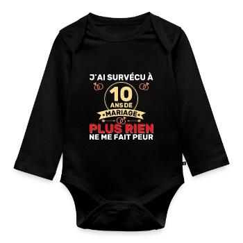 10 Ans De Mariage Noces De Coton Cadeau Mari 10eme - Body Bébé bio manches longues - noir - Devant