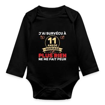 11 Ans De Mariage Noces De Coton Cadeau Mari 11eme - Body Bébé bio manches longues - noir - Devant