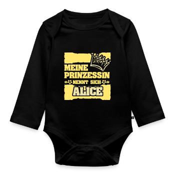 Prinzessin für Alice Mädchenname Spruch - Baby Bio-Langarm-Body - Schwarz - Vorne