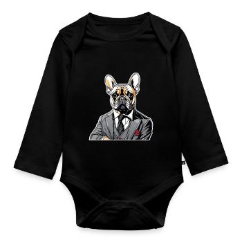 French Bulldog T Shirt Dog funny dog design Dogs - Organic Longsleeve Baby Bodysuit - black - Front