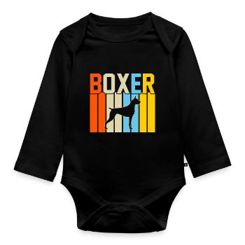 Boxer Retro-Design Boxer Geschenk - Baby Bio-Langarm-Body - Schwarz - Vorne