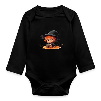 Halloween baby witch - Organic Longsleeve Baby Bodysuit - black - Front