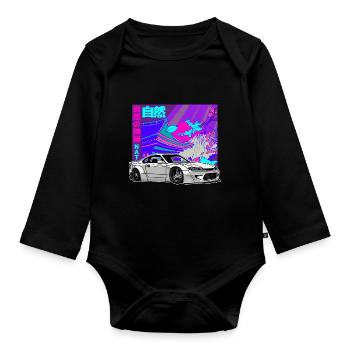 JDM Sakura Japanisches Haus Tuning Auto Legende 90 - Baby Bio-Langarm-Body - Schwarz - Vorne