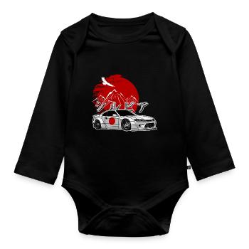 S15 Silvia Sonne Drift Königin JDM Hieroglyphen - Baby Bio-Langarm-Body - Schwarz - Vorne