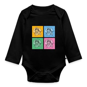 Jardin botanique Cadeau floral Pop Art Roses - Body Bébé bio manches longues - noir - Devant