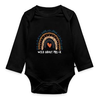 Wild About Pre-K Lehrer Schule Pre-K Tier Drucken - Baby Bio-Langarm-Body - Schwarz - Vorne