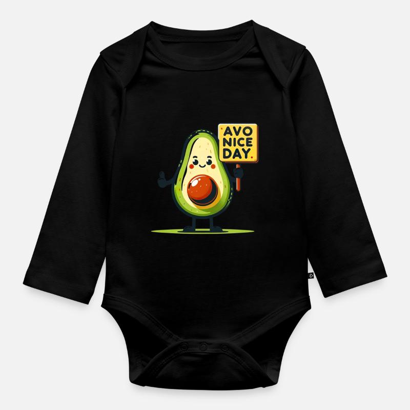 Fröhliche Avocado mit positiver Botschaft Zeichen - Baby Bio-Langarm-Body - Schwarz