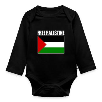 Free palestine - Langærmet babybody, økologisk bomuld - sort - Foran
