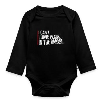 Je ne peux pas, j’ai des plans dans le garage Papa qui dit - Body Bébé bio manches longues - noir - Devant