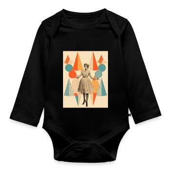 Circus lady paper collage - Organic Longsleeve Baby Bodysuit - black - Front