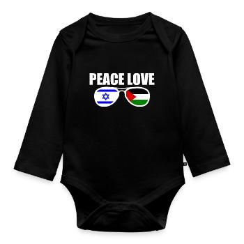 Peace and love for israel free palestine - Organic Longsleeve Baby Bodysuit - black - Front