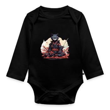 Japanische Kunst Katze Kawaii Anime - Baby Bio-Langarm-Body - Schwarz - Vorne