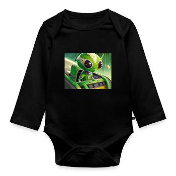 mignon petit extraterrestre rétro vintage vert volant un OVNI - Body Bébé bio manches longues - noir - Devant