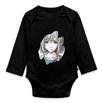 Anime Teenage Girl Gris - Body Bébé bio manches longues - noir - Devant