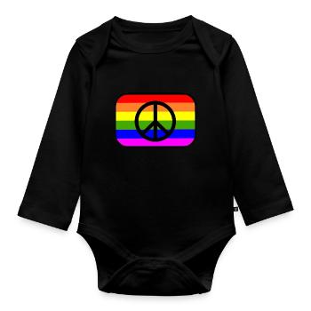 Peacezeichen auf LGBT Regenbogenfahne - Baby Bio-Langarm-Body - Schwarz - Vorne