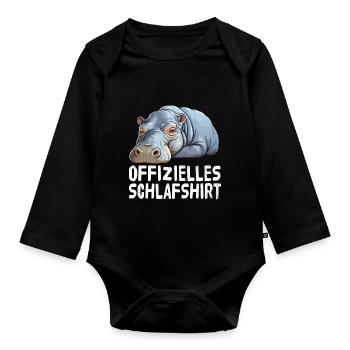 Offizieles Schlafshirt Nilpferd - Baby Bio-Langarm-Body - Schwarz - Vorne