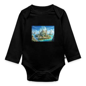 beautiful mythical places – Atlantis before doom - Organic Longsleeve Baby Bodysuit - black - Front
