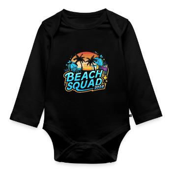 Beach Squad 2024 Tropischer Sonnenuntergang - Baby Bio-Langarm-Body - Schwarz - Vorne