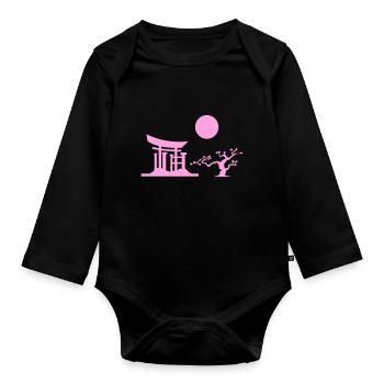 Japan Gate Silhouette - Organic Longsleeve Baby Bodysuit - black - Front