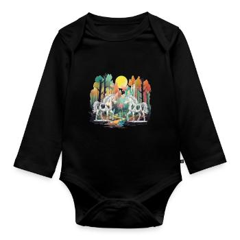 Wald Waldbewohner Einhorn Einhörner Fabelwesen - Baby Bio-Langarm-Body - Schwarz - Vorne