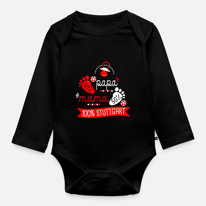 Geburt Fußballfans Stuttgart - Baby Bio-Langarm-Body - Schwarz