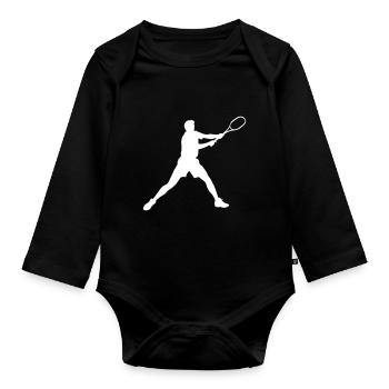 Tennis Spieler Silhouette - Baby Bio-Langarm-Body - Schwarz - Vorne