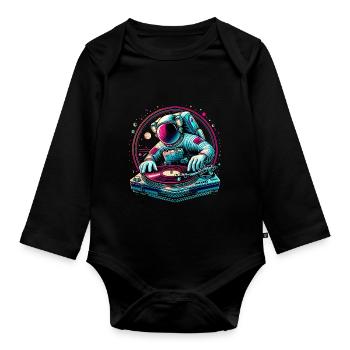 Astronaut DJ Planets DJing im Weltraum - Baby Bio-Langarm-Body - Schwarz - Vorne